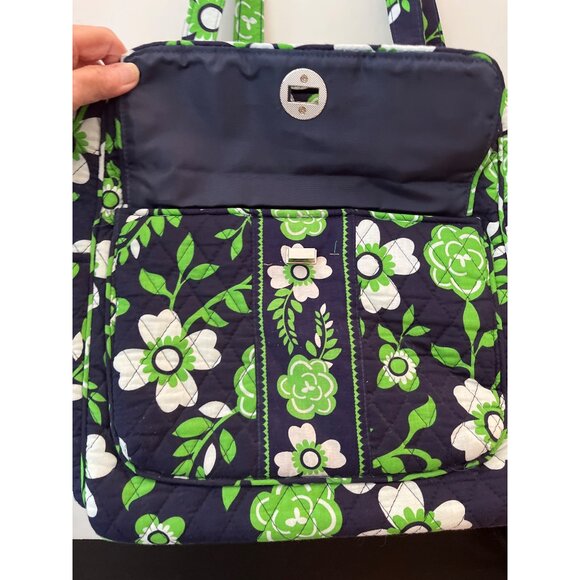 New with Tags, SPC Green Navy White Flowered Large Tote Laptop Tablet - Picture 3 of 11